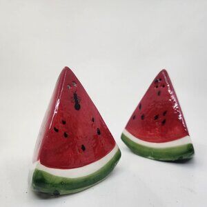 Chesapeake Bay Watermelon Slice Salt & Pepper Shakers Set Ceramic Red Green VTG